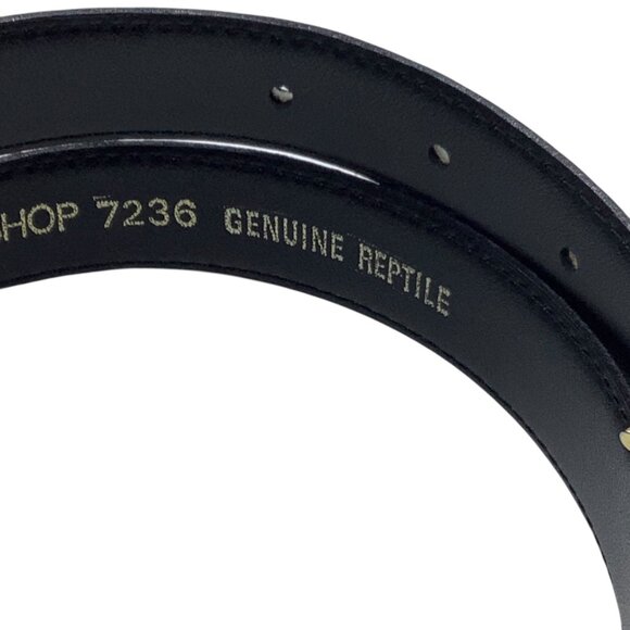 Vintage Genuine Reptile Leather Belt Gold Tone Buckle Leather Shop Waist 26-30 - Picture 3 of 8